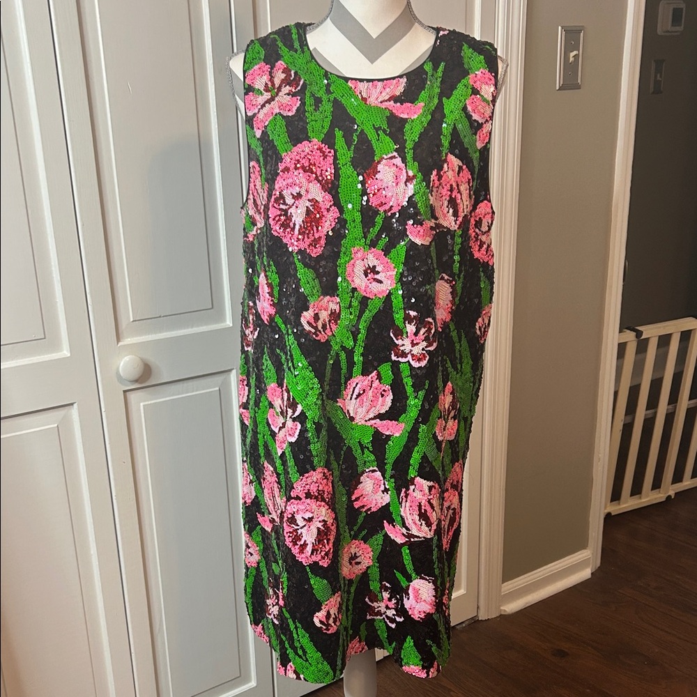 Lilly Pulitzer Black and Green Floral Sequin Mini Dress